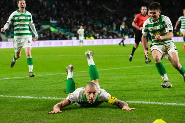 Scott Brown celebrates his late winner against Hamilton