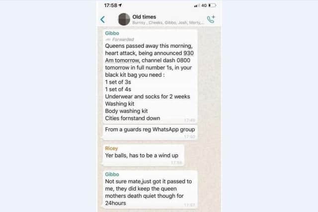 The WhatsApp chat that led to the social media storm about the Queen's 'death'.
