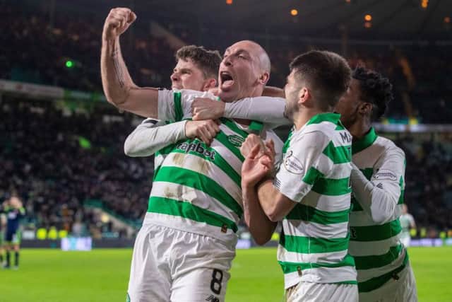Scott Brown celebrates scoring Celtic's winner against Hamilton. Pictrue: Kenny Smith/PA