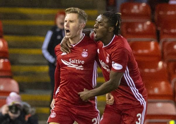 Aberdeen's Jon Gallagher celebrates with Zak Vyner after scoring against Rangers. Picture: Alan Harvey/SNS