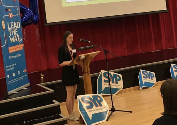 Sophie Reid speaking at the Scottish Youth Parliament