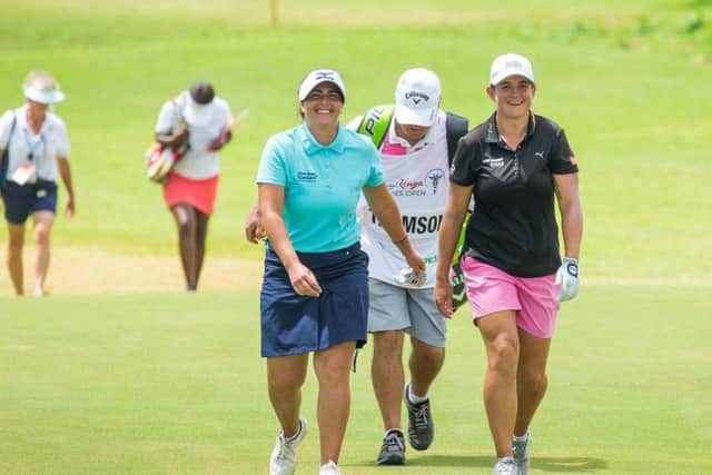 Kelsey MacDonald, left, and Michele Thomson enjoyed being in the same group in the second round of the Magical Kenya Ladies Open. Picture: Tristan Jones