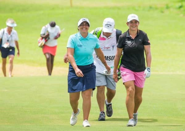 Kelsey MacDonald, left, and Michele Thomson enjoyed being in the same group in the second round of the Magical Kenya Ladies Open. Picture: Tristan Jones