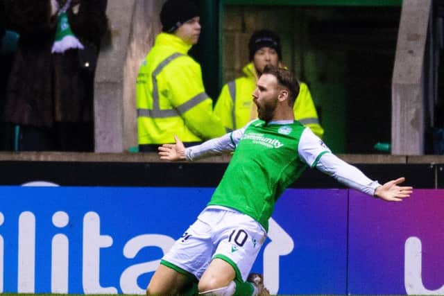 Martin Boyle celebrates his first goal for Hibs.