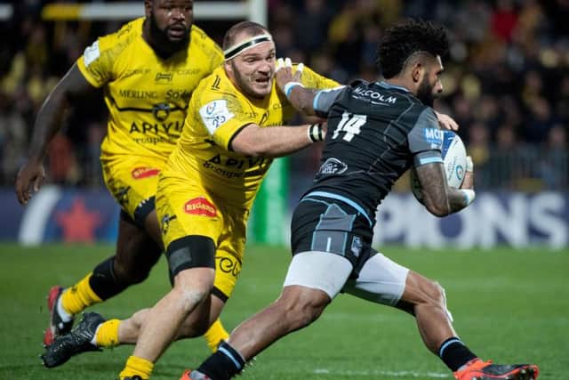 Niko Matawalu takes on the La Rochelle defence as Glasgow fought back to beat the French side. Picture: Xavier Leoty/AFP via Getty Images