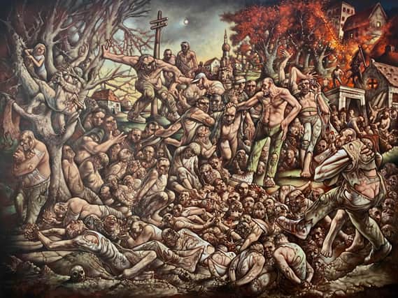 Peter Howson has described his new painting - The Massacre of Srebrenica - as a depiction of "a moment in European history."