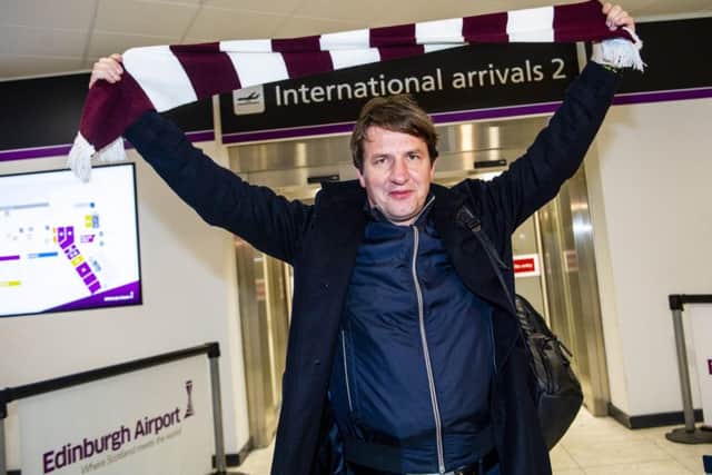 New Hearts manager Daniel Stendel arrives at Edinburgh Airport. Picture: Bill Murray/SNS