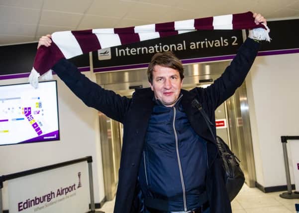 New Hearts manager Daniel Stendel arrives at Edinburgh Airport. Picture: Bill Murray/SNS