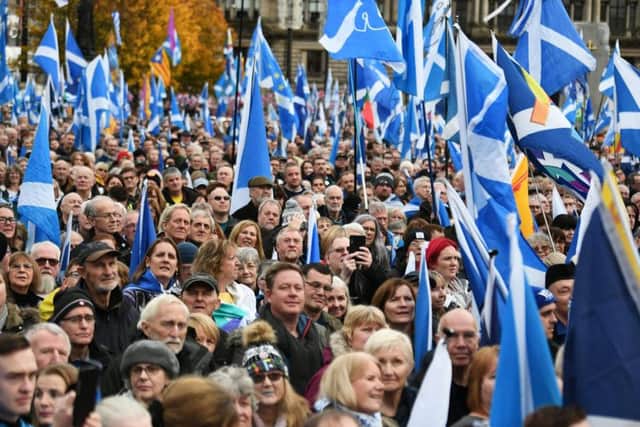 Independence supporters rally at Glasgow's George Square