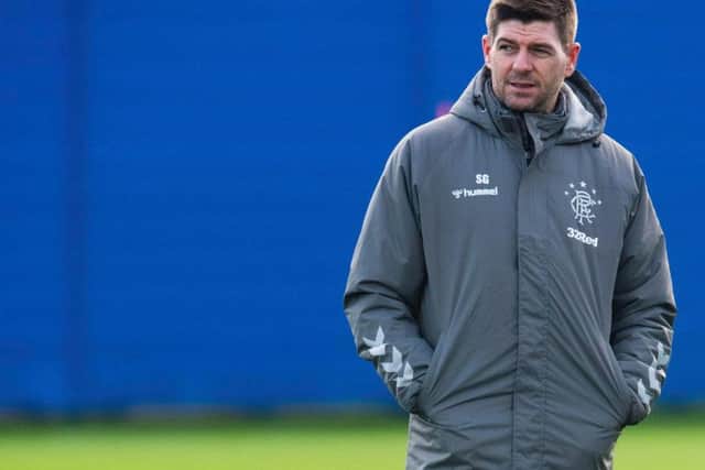 Steven Gerrard takes training at the Hummel Training Centre