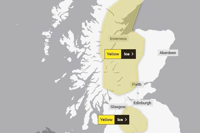 Ice warnings are in place for the north and south of the nation today and tomorrow. Picture: Met Office