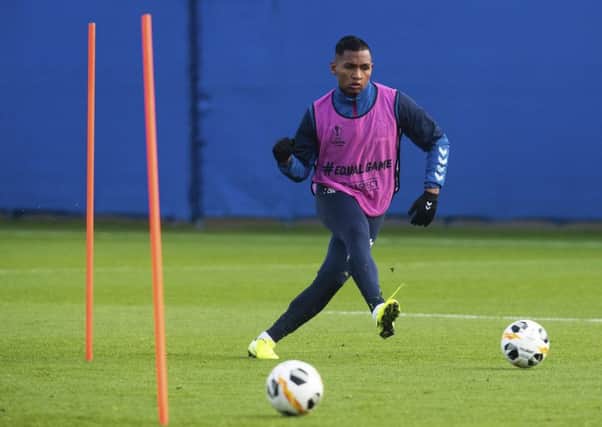 Alfredo Morelos during  training ahead of Rangers' Europa League tie against Young Boys
