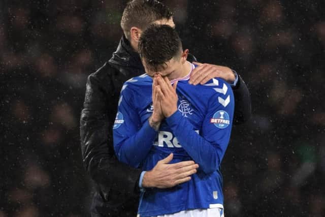 Rangers manager Steven Gerrard consoles Ryan Jack after the Betfred Cup final defeat by Celtic. Picture: Alan Harvey / SNS