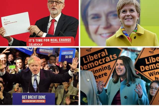(Clockwise from top left) Labour leader Jeremy Corbyn, SNP leader Nicola Sturgeon, Lib Dem leader Jo Swinson and Conservative leader Boris Johnson. Pictures: Getty/PA