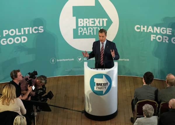 Brexit Party leader Nigel Farage speaking at the Best Western Grand Hotel in Hartlepool.