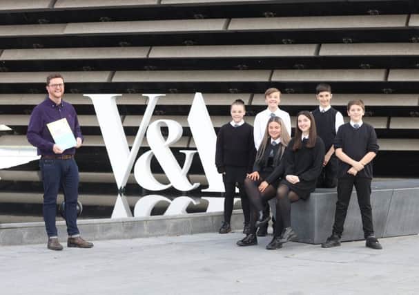 Chris Lewis with school children involved with V&A Dundees second Schools Design Challenge.
