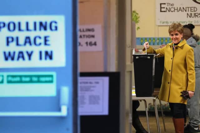 SNP leader Nicola Sturgeon casts her vote in the 2019 General Election at Broomhouse Park Community Hall. Picture: PA