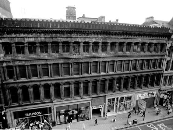 The top floors of the Egyptian Halls in Glasgow's Union Street - pictured here in the 1990s, have been empty for 40 years with plans to turn the building into a luxury hotel at a standstill. PIC: TSPL.