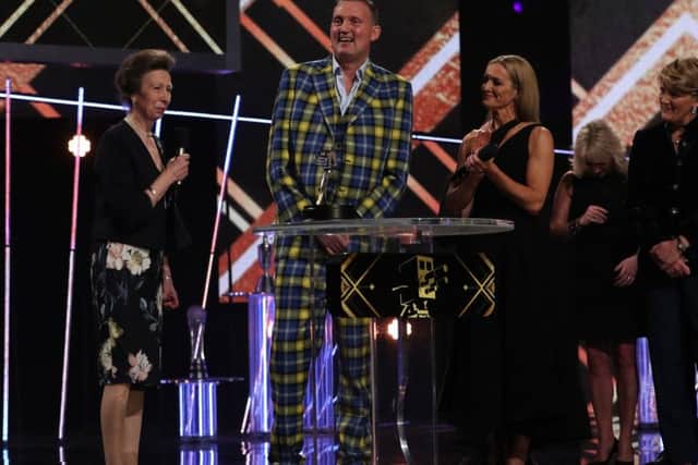 Doddie Weir (second left) receives the Helen Roll-on Award from The Princess Royal during the BBC Sports Personality of the Year 2019 at The P&J Live, Aberdeen. Picture: Jane Barlow/PA Wire.