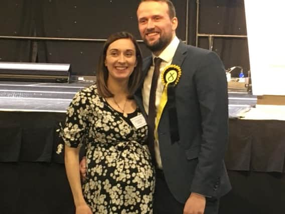 Stephen Flynn, new SNP MP for Aberdeen South, and his wife Lynn-Suzanne, who is due to give birth in two days time.