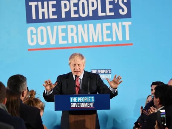 Boris Johnson addresses the Conservative victory rally this morning