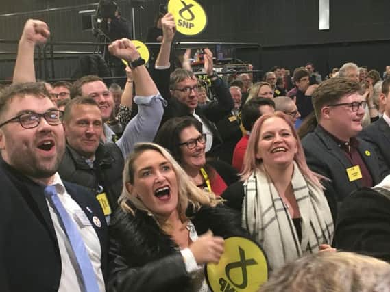 SNP supporters  on hearing Gordon, Alex Salmond's old seat, has returned to the Nationalists.