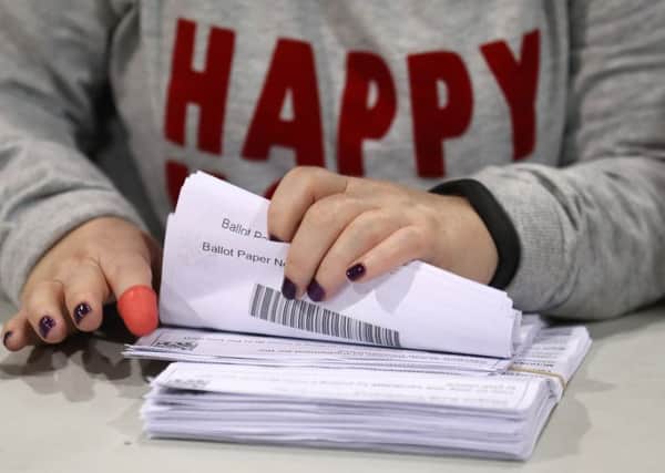 Ballot papers are counted at the SEC Centre in Glasgow following the 2019 General Election (Picture: Andrew Milligan/PA Wire)