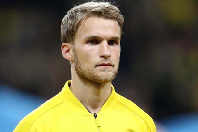 Sebastian Andersson lines up before a Sweden international match