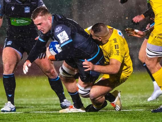 Glasgow back-row Matt Fagerson was red carded in a dramatic finish on a miserable night at Scotstoun. Picture: SRU/SNS