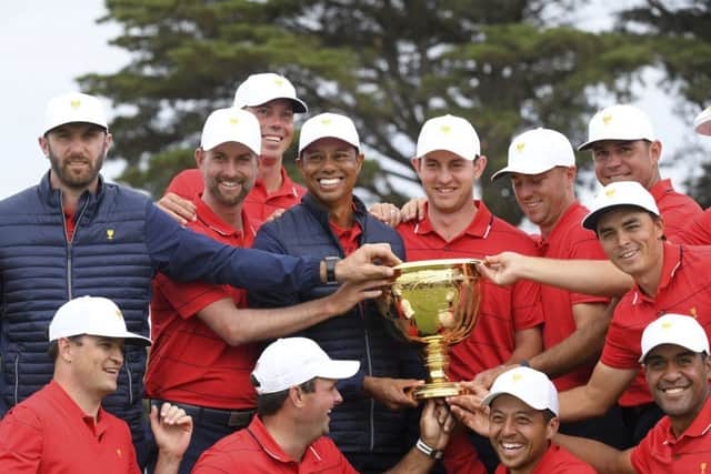 The USA team celebrate after their Presidents Cup victory. Picture: AP.
