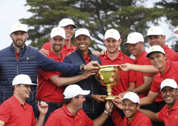 The USA team celebrate after their Presidents Cup victory. Picture: AP.