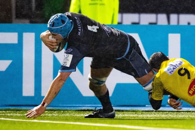 Glasgow Warriors lock Scott Cummings scores a try which is later disallowed for a red-card offence by team-mate Matt Fagerson in the build-up. Picture: Gary Hutchison/SNS/SRU