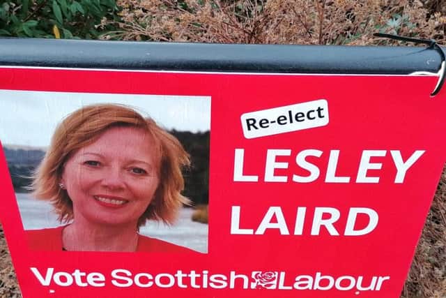 A campaign poster for Kirkcaldy and Cowdenbeath candidate Lesley Laird