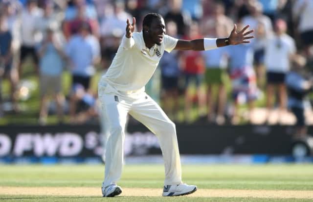 England bowler Jofra Archer endured a tough time in the Test series in New Zealand, claiming just two wickets at a cost of 209 runs. Picture: Gareth Copley/Getty
