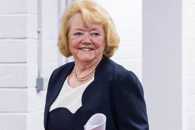 Ann Budge at Hearts' annual general meeting when she was quizzed over the roles of Craig Levein and Austin MacPhee. Picture: SNS.