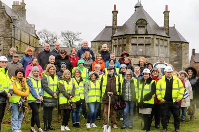 Wearing hard hats are Sunnyside Estate and Pert Bruce director Jamie Pert, Hillcrest chief executive Angela Linton and Sunnyside site manager Mark MacPherson along with a group of ex-nurses. Picture: Contributed