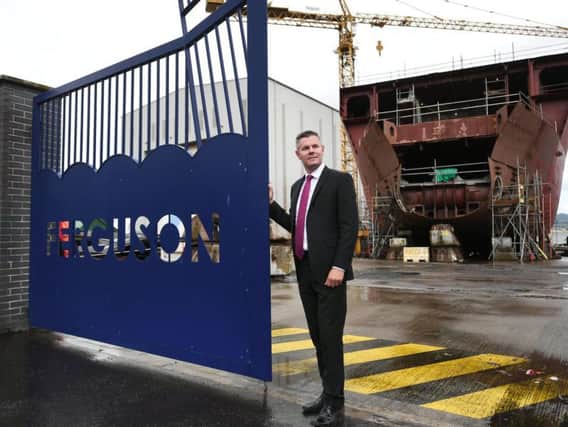 Derek Mackay at the Ferguson Marine shipyard.