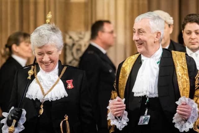 House of Commons speaker Sir Lindsay Hoyle (right) speaks with Black Rod Sarah Clarke