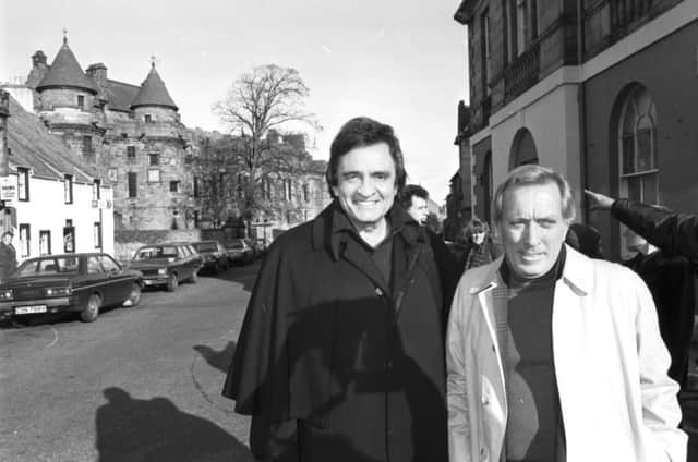 American singers Johnny Cash and Andy Williams in Fife for a concert at Falkland Palace  in October 1981. Picture: Denis Straughan/TSPL