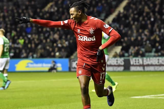 Joe Aribo celebrates after scoring to make it 2-0 to Rangers at Easter Road. Picture: Rob Casey/SNS