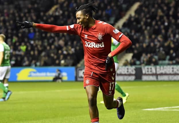 Joe Aribo celebrates after scoring to make it 2-0 to Rangers at Easter Road. Picture: Rob Casey/SNS