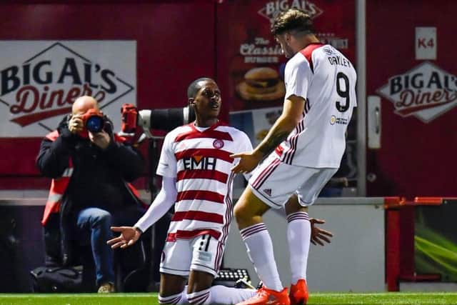 Mickel Miller puts Hamilton ahead against Hearts.