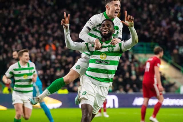 Odsonne Edouard celebrates putting Celtic back ahead against Aberdeen.