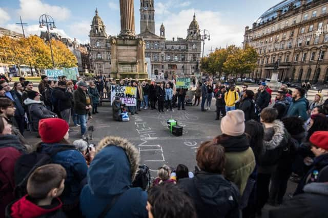 No Evictions - Resistance against asylum seeker evictions protest in Glasgow. Picture: John Devlin