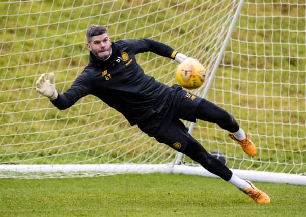 Celtic keeper Fraser Forster takes part in a training session at Lennoxtown. Picture: Craig Williamson/SNS