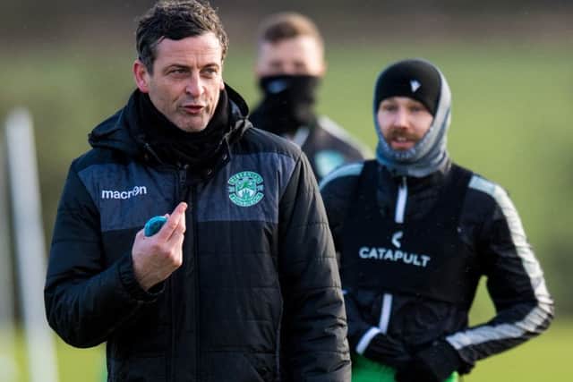 Hibs head coach Jack Ross takes training. Picture: Ross Parker/SNS