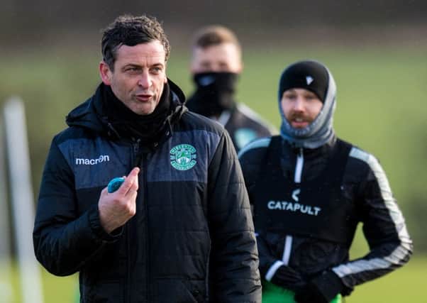 Hibs head coach Jack Ross takes training. Picture: Ross Parker/SNS