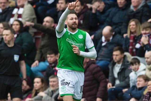 Martin Boyle celebrates after scoring his side's second goal. Picture: SNS