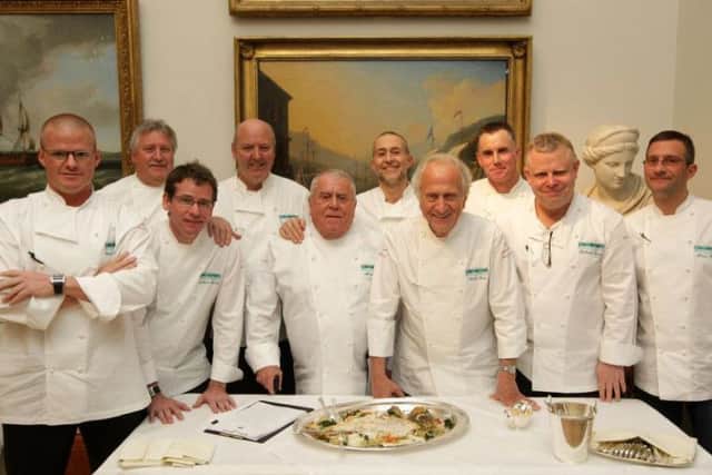 Andrew Fairlie (third from the left) before the final round of the Roux scholarship contest. Picture: Oli Scarff (Getty Images)