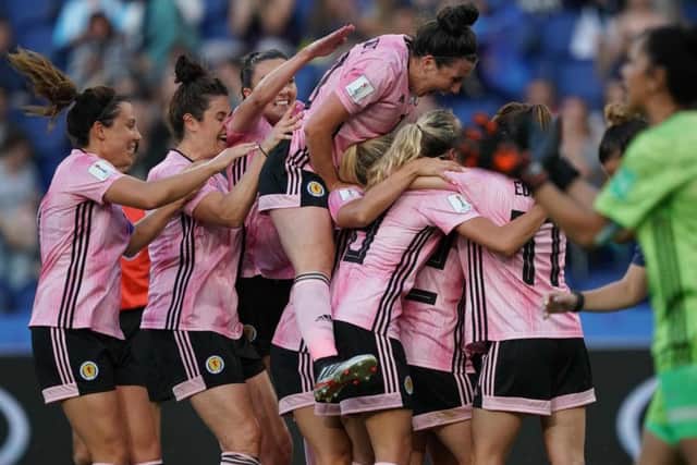 Scottish players celebrate a World Cup goal against Argentina. Picture: Lionel Bonaventure/Getty